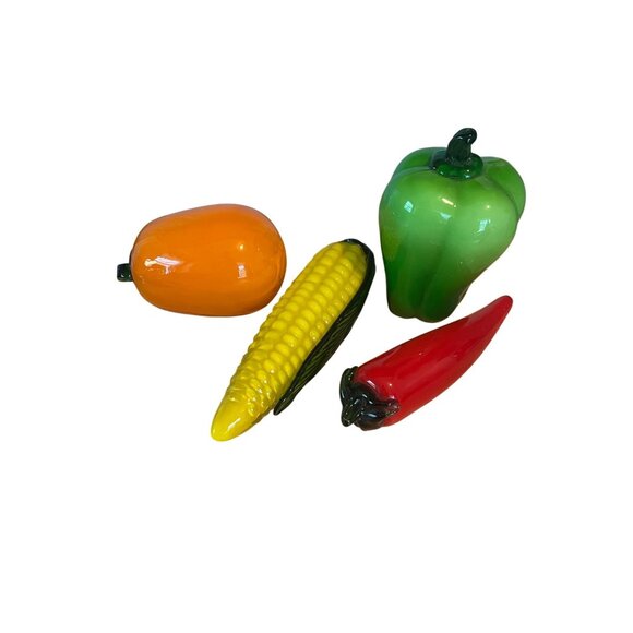 Hand Blown Glass Vegetables Set of 4 - Orange Pumpkin Red Chili Green Bell Peppe - Picture 1 of 16
